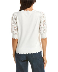 T Tahari T Tahari Elbow Crochet Scallop Edge Top
