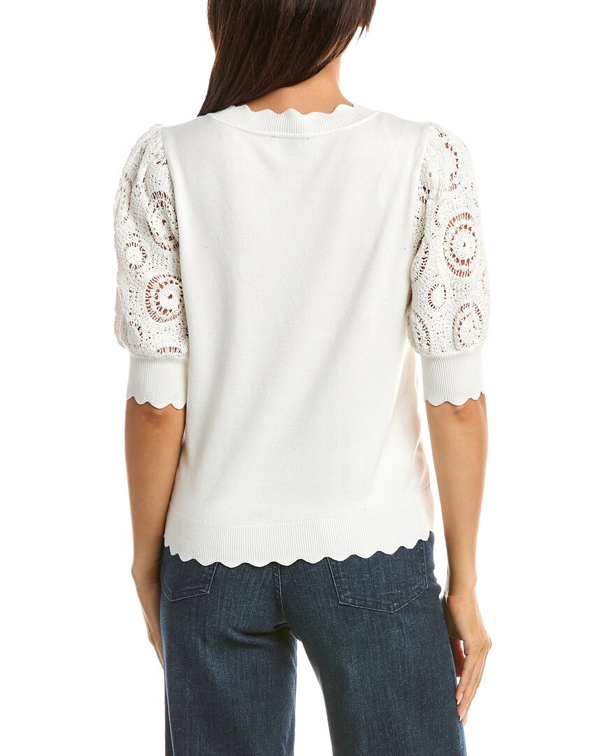 T Tahari T Tahari Elbow Crochet Scallop Edge Top