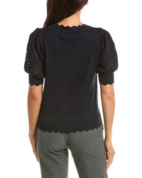 T Tahari T Tahari Elbow Crochet Scallop Edge Top