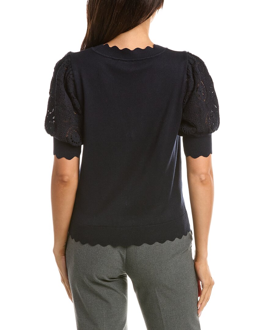 T Tahari T Tahari Elbow Crochet Scallop Edge Top