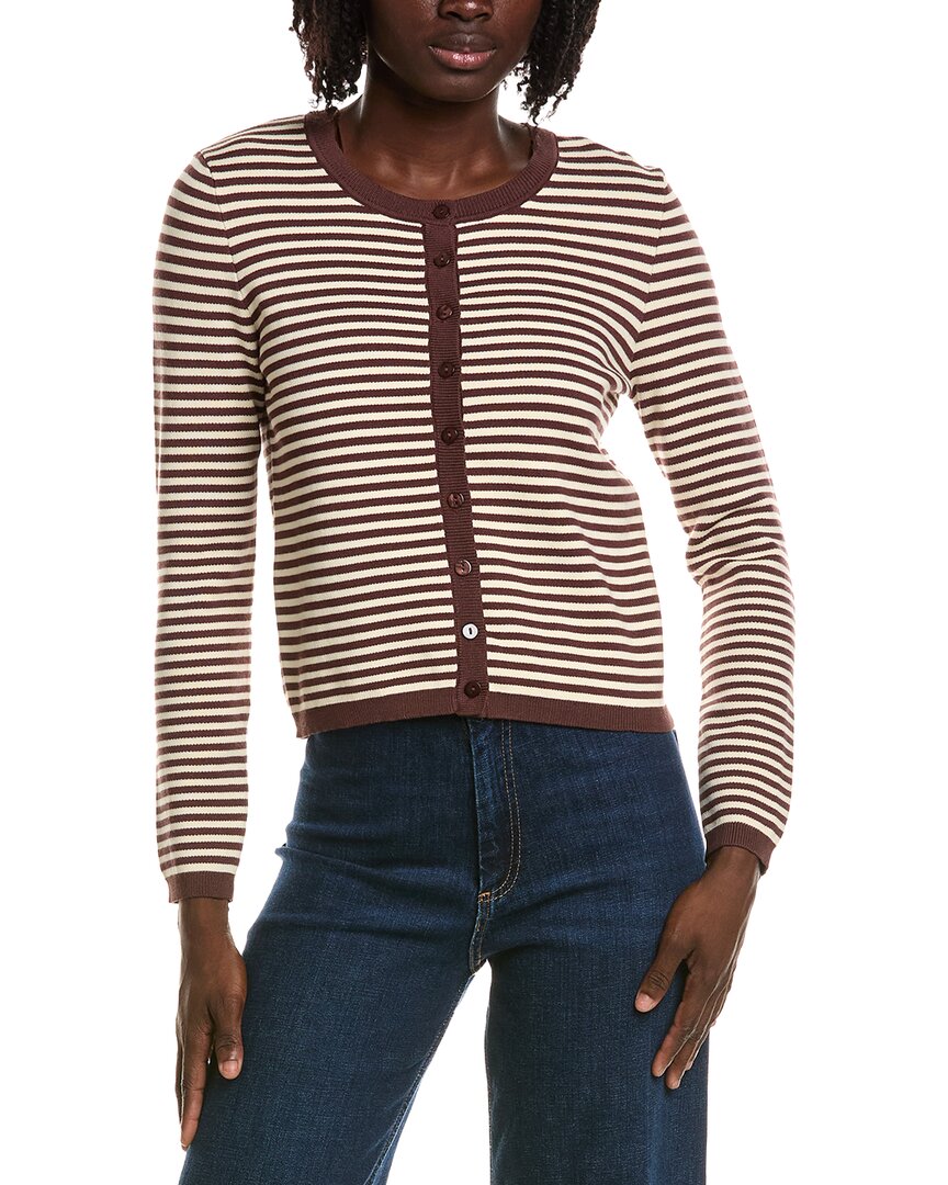 T Tahari T Tahari Crewneck Striped Cropped Cardigan