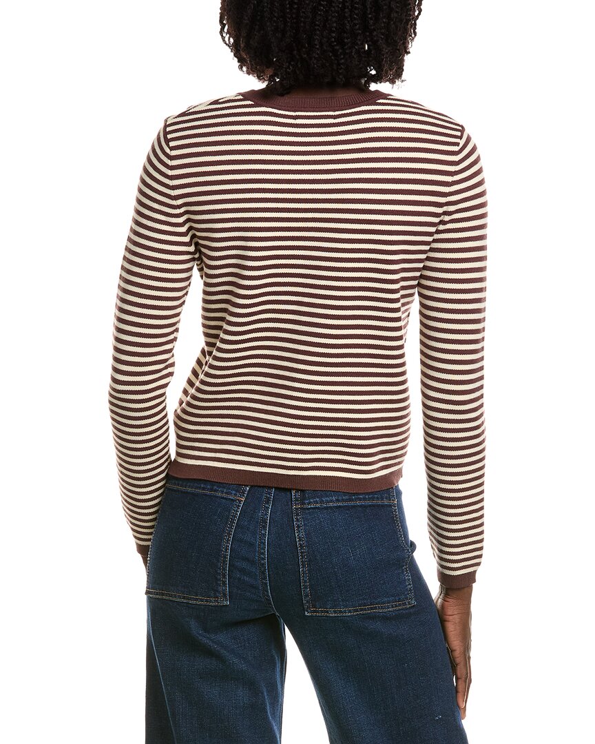T Tahari T Tahari Crewneck Striped Cropped Cardigan