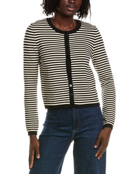 T Tahari T Tahari Crewneck Striped Cropped Cardigan