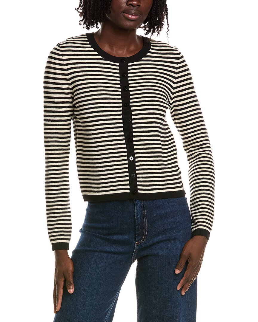 T Tahari T Tahari Crewneck Striped Cropped Cardigan