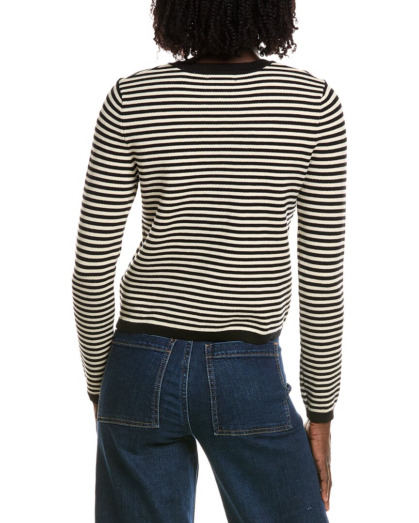 T Tahari T Tahari Crewneck Striped Cropped Cardigan