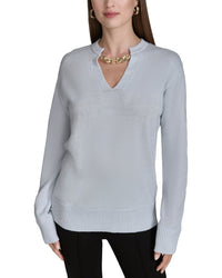 Halston Halston Logo Chain V-Neck Sweater