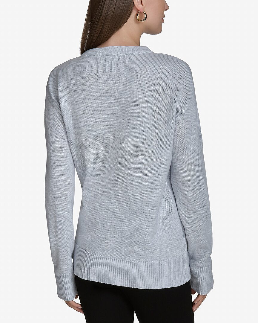 Halston Halston Logo Chain V-Neck Sweater