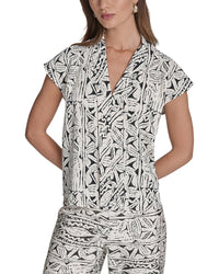 Halston Halston Printed V-Neck Top