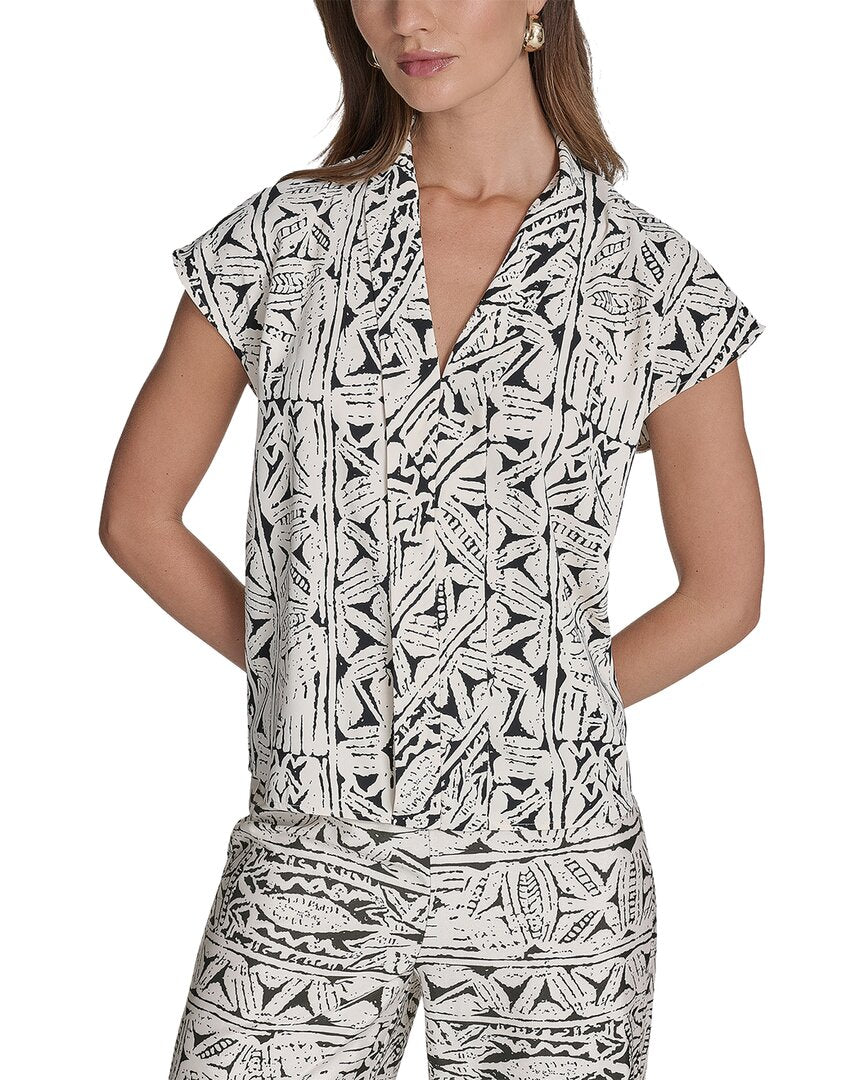 Halston Halston Printed V-Neck Top