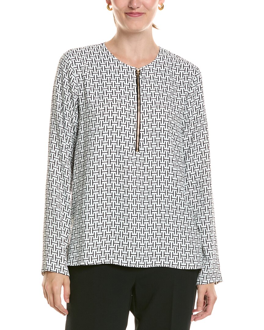 Halston Halston Logo Zip-Up V-Neck Blouse