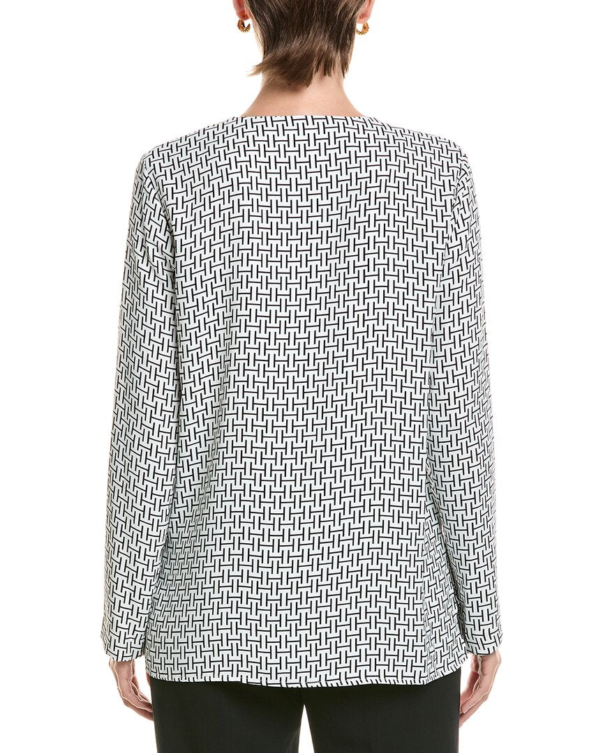 Halston Halston Logo Zip-Up V-Neck Blouse