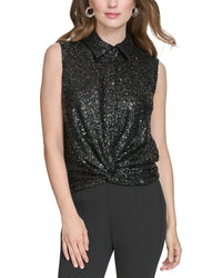 Halston Halston Collared Sequin Top