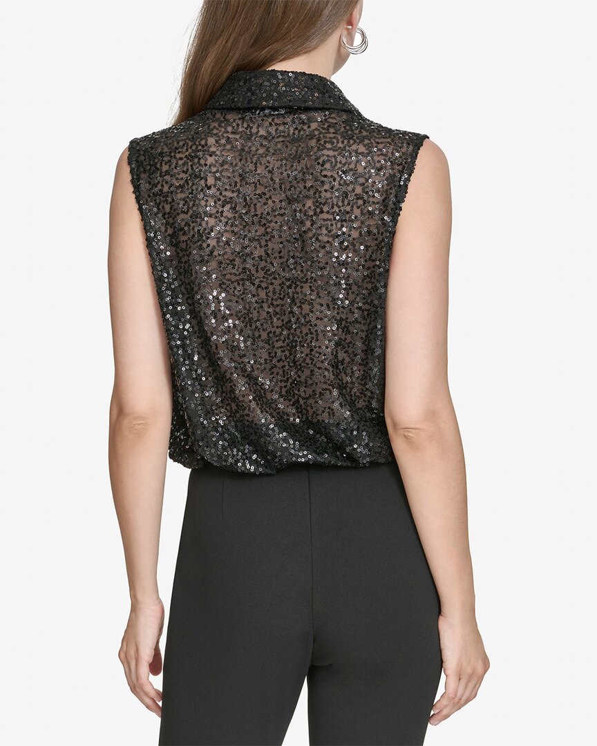Halston Halston Collared Sequin Top