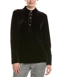 Halston Halston Velvet Mandarin Collar Top