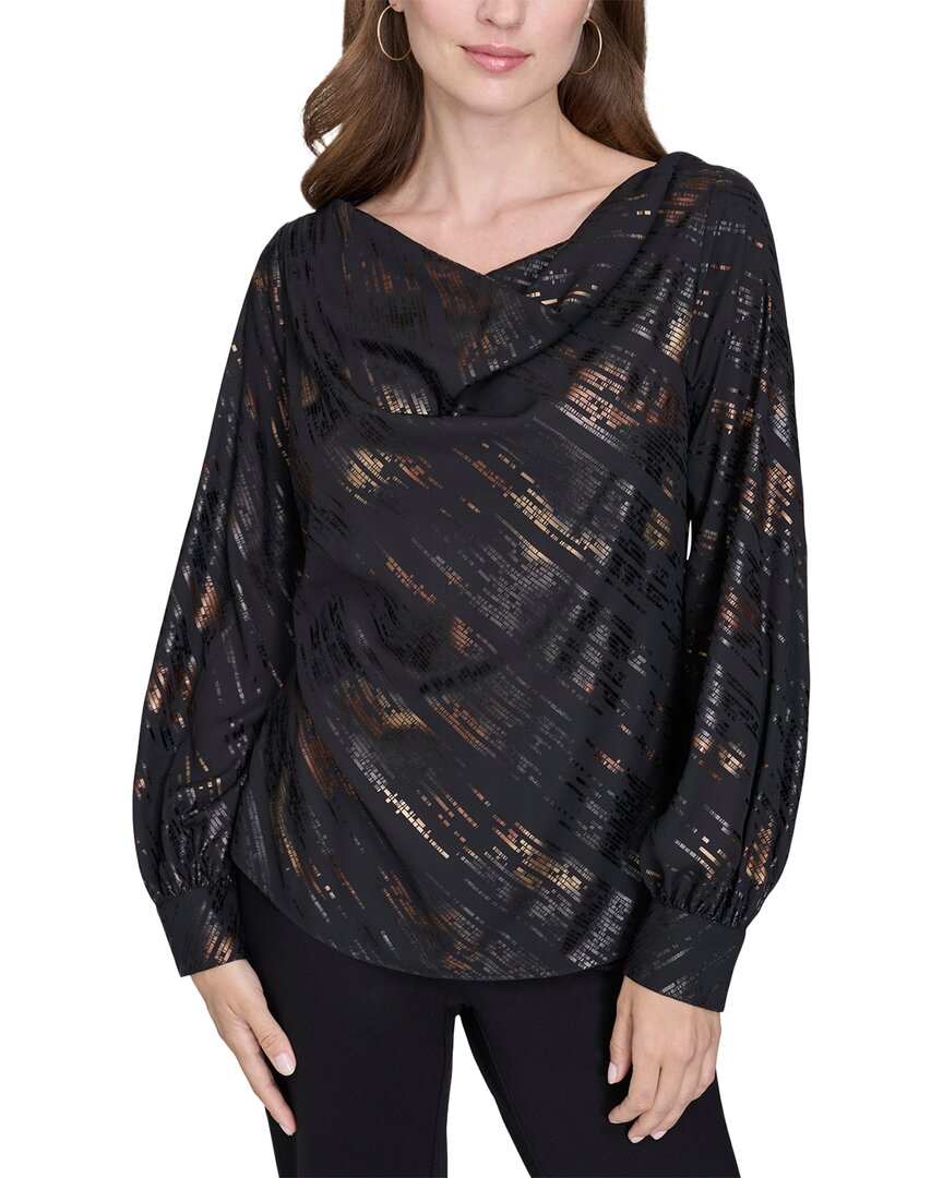 Halston Halston Printed Boat Neck Top