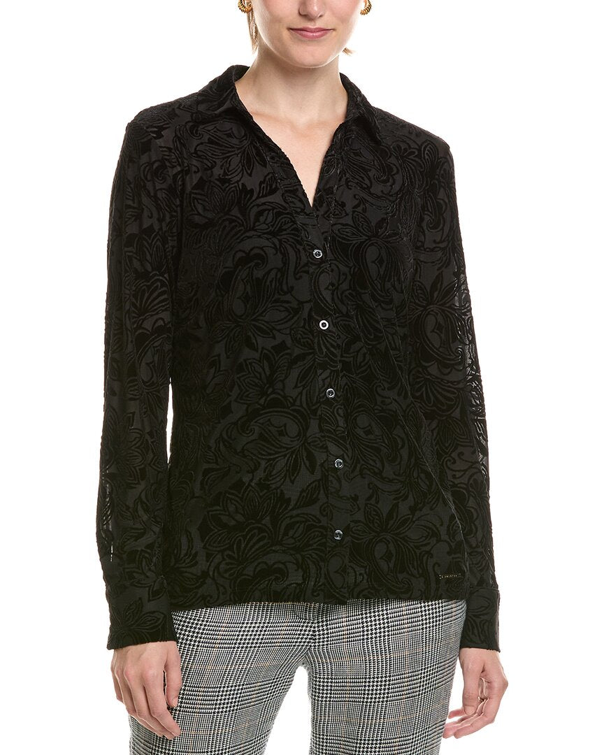 Halston Halston Paisley Velvet Button-Up Top
