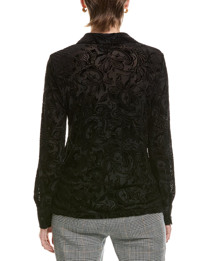Halston Halston Paisley Velvet Button-Up Top