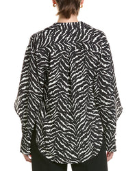 Halston Halston Printed Ruffle Sleeve V-Neck Blouse