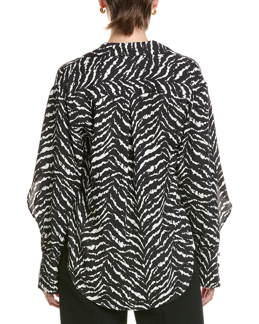Halston Halston Printed Ruffle Sleeve V-Neck Blouse