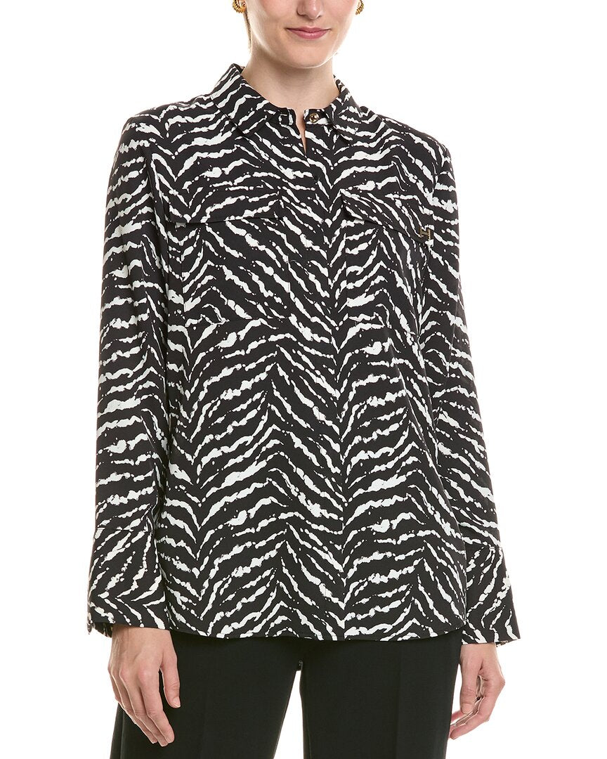 Halston Halston Printed V-Neck Tie-Front Blouse