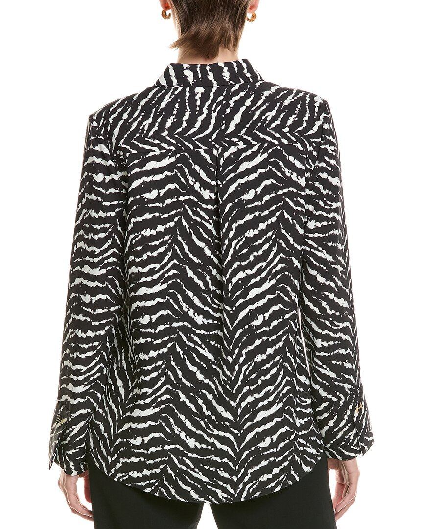 Halston Halston Printed V-Neck Tie-Front Blouse