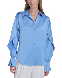 Halston Halston Ruffle Sleeve V-Neck Blouse