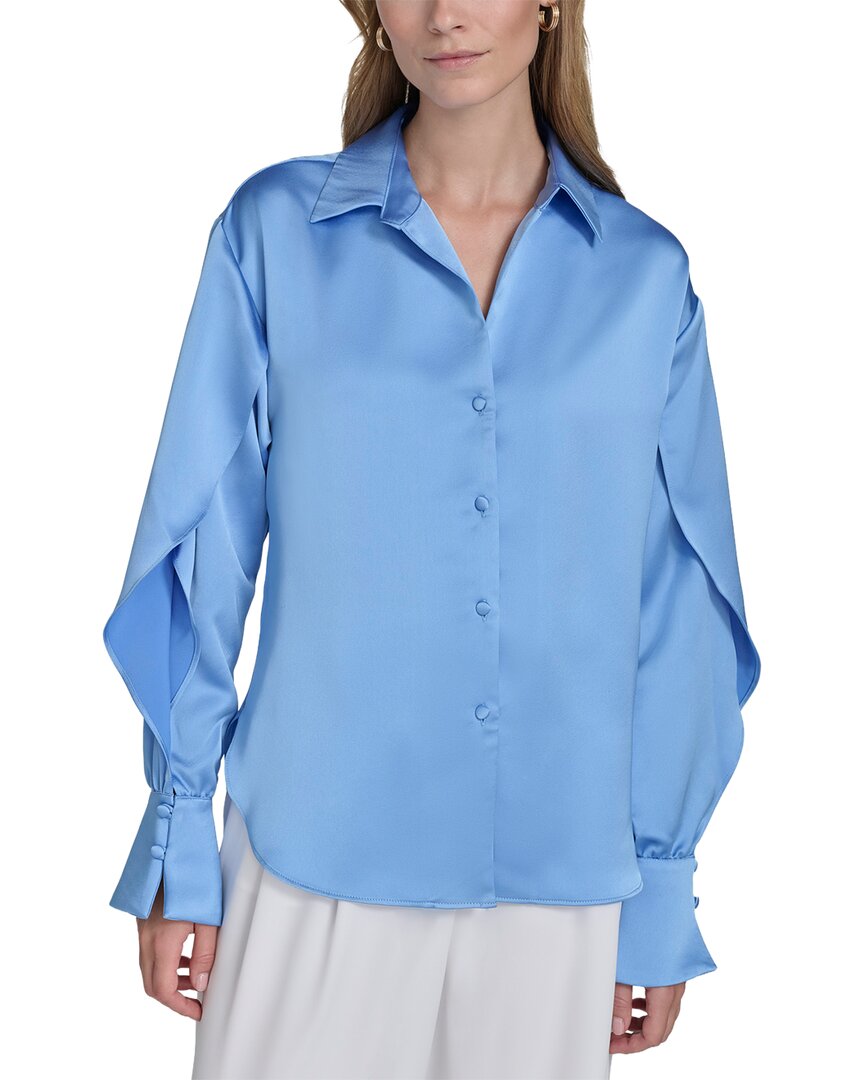 Halston Halston Ruffle Sleeve V-Neck Blouse
