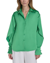 Halston Halston Ruffle Sleeve V-Neck Blouse
