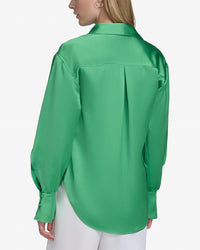 Halston Halston Ruffle Sleeve V-Neck Blouse