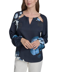 Halston Halston Printed Chain Neck Blouse