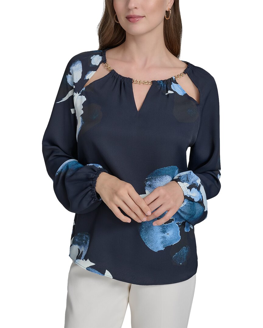 Halston Halston Printed Chain Neck Blouse