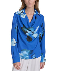 Halston Halston Printed Cowl Neck Top