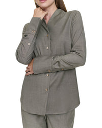 Halston Halston Collarless Button-Up Blouse