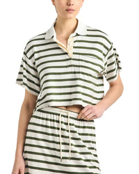 Derek Lam 10 Crosby Derek Lam 10 Crosby Indira Striped French Terry Jersey Crop Rugby Top