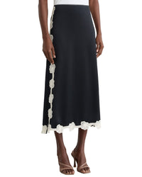 Reiss Doa Satin Floral Lace Trim Midi Skirt
