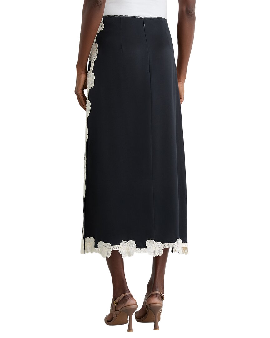 Reiss Doa Satin Floral Lace Trim Midi Skirt