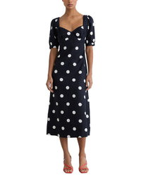 Reiss Reiss Astrid Linen Puff Sleeve Polka Dot Midi Dress