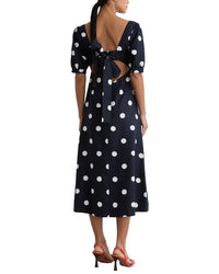 Reiss Reiss Astrid Linen Puff Sleeve Polka Dot Midi Dress