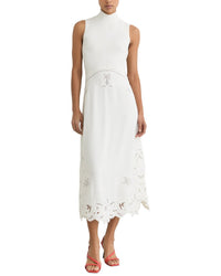 Reiss Reiss Phoenix Rib Knit Mix Broderie Midi Dress