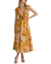 Reiss Reiss Lucy Floral Print Frill Trim Midi Dress