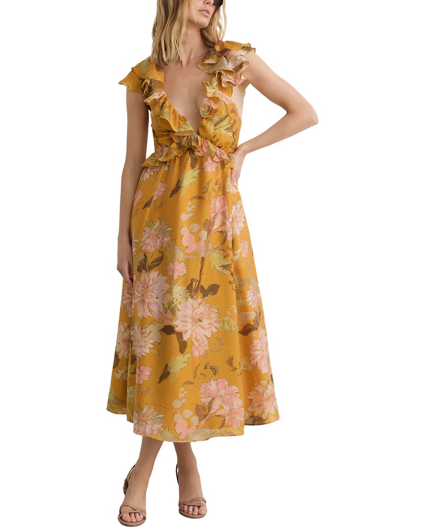 Reiss Reiss Lucy Floral Print Frill Trim Midi Dress
