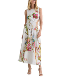 Reiss Reiss Bianca Linen Floral Print Cut Out Midi Dress