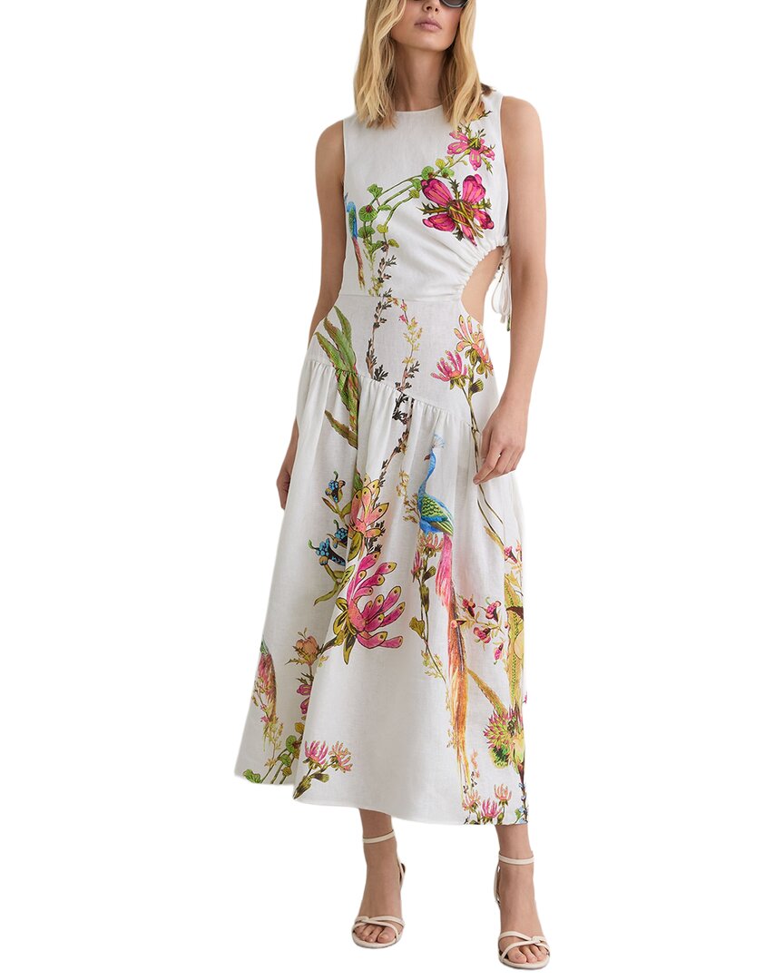 Reiss Reiss Bianca Linen Floral Print Cut Out Midi Dress