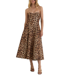 Reiss Reiss Ramona Strapless Leopard Print Corset Midi Dress