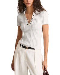 Reiss Reiss Poppy Lace Up Rib Knit Top