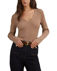 Reiss Lara Crochet Trim Rib Knit Top