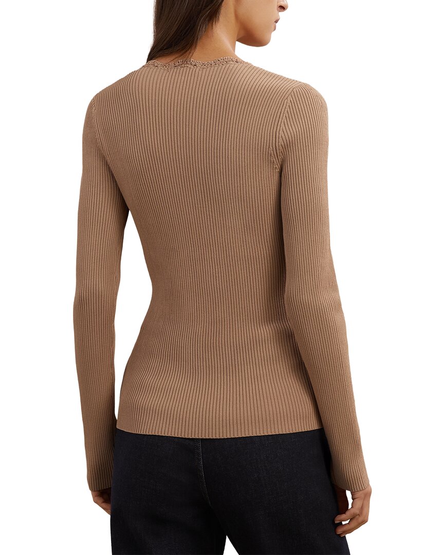 Reiss Lara Crochet Trim Rib Knit Top