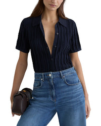 Reiss Audrey Stitch Detail Short Sleeve Knitted Shirt