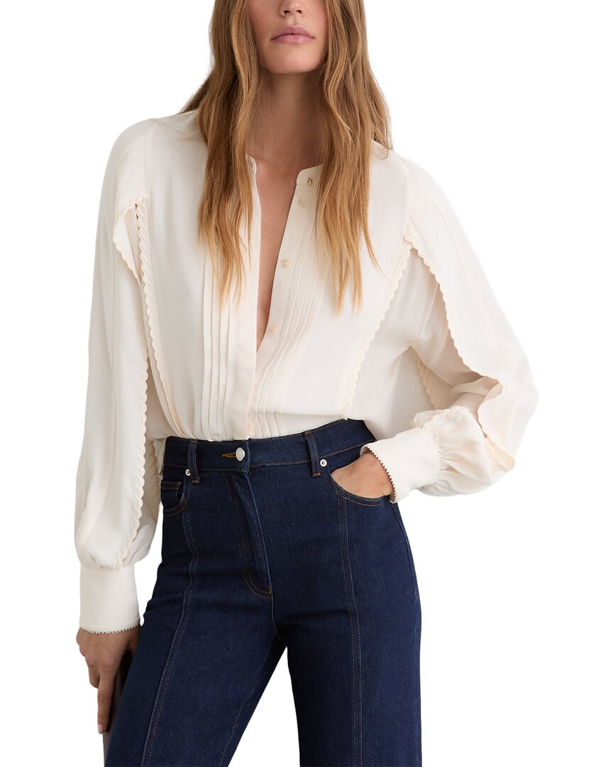 Reiss Reiss Maddie Pleated Embroidered Long Sleeve Blouse