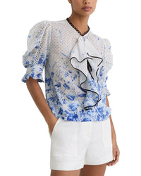 Reiss Reiss Minni Floral Print Ruffle Blouse